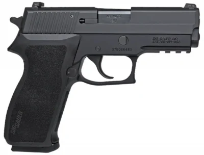 SIG Sauer P220 Carry .45 ACP 3.9″ barrel 8 round single-stack magazine; Black polymer grips; Alloy frame; Stainless steel slide; Black Nitron finish; SIGLite nights sights