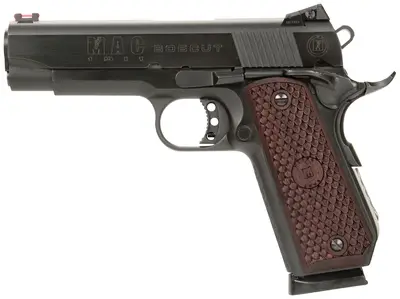 MAC M19BC45BC 1911 Bobcut 45 ACP 4.25″ 8+1 Black Chrome Hardwood w/MAC Logo Grip