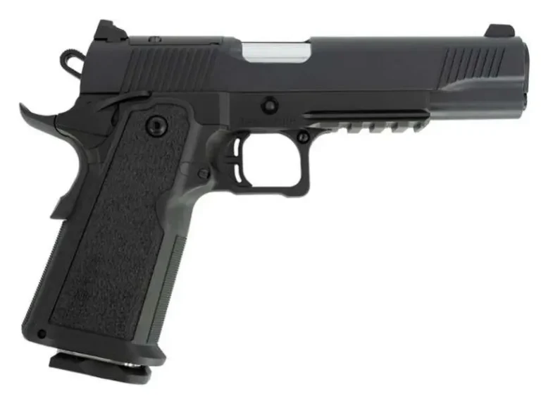 Tisas 12500002 1911 Duty DS 9mm Luger 17+1, 5″ Black Steel Barrel, Black Serrated Steel Slide, Black Cerakote Steel Frame w/Beavertail & Picatinny Rail, Black Overmolded Grip, Ambidextrous