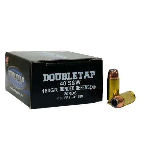Double Tap 40 S&W 180gr Bonded Defense JHP 20rds Ammunition