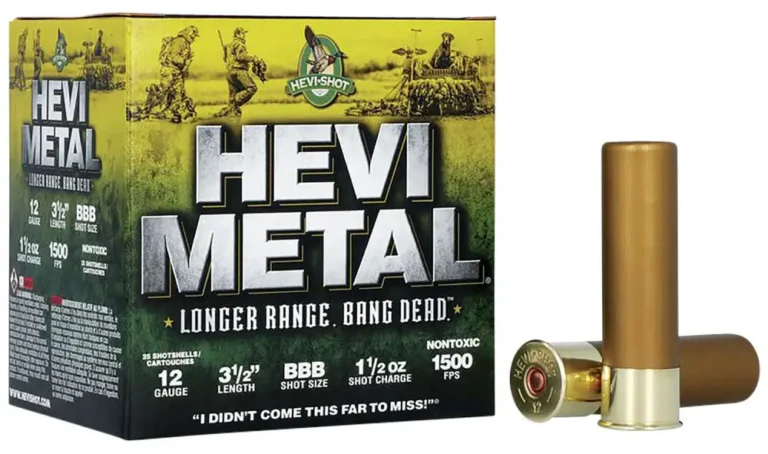 Hevishot 38508 Hevi-Metal Longer Range 12 Gauge 3.50″ 1 1/2 oz BBB Shot 25 Bx/ 1 Hevishot 38508 Hevi-Metal Longer Range 12 Gauge 3.50″ 1 1/2 oz BBB Shot 25 Bx/ 1