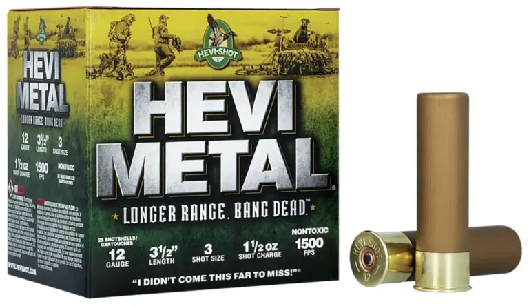 Hevishot 38503 Hevi-Metal Longer Range 12 Gauge 3.50″ 1 1/2 oz 3 Shot 25 Bx/ 10 Hevishot 38503 Hevi-Metal Longer Range 12 Gauge 3.50″ 1 1/2 oz 3 Shot 25 Bx/ 10