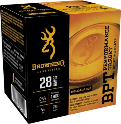 Browning Ammo B193632827 BPT  28 Gauge 2.75″ 3/4 oz 7.5 Shot 25 Bx/ 10 Cs