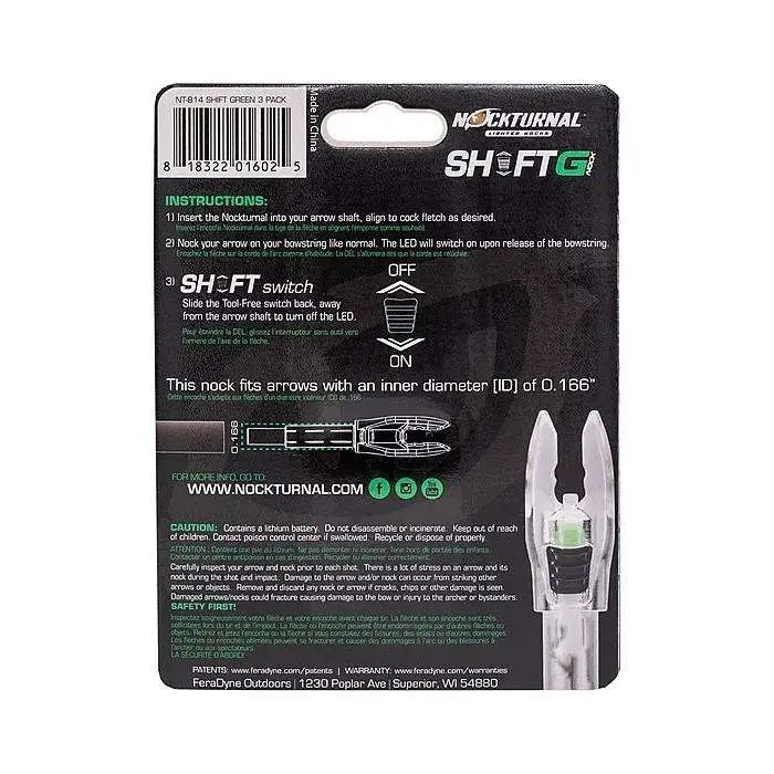 Nockturnal G Nock Shift Green 3/pk .166 Arrow Diameter Nockturnal G Nock Shift Green 3/pk .166 Arrow Diameter