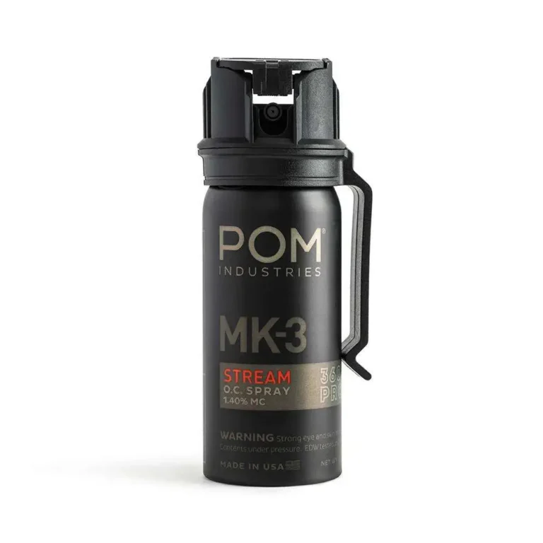 Pom Industries MK-3 Maximum Strength / Law Enforcement Grade Pepper Oleoresin Capsicum Spray. Reaches up to 18 Feet. Belt Clip Model.