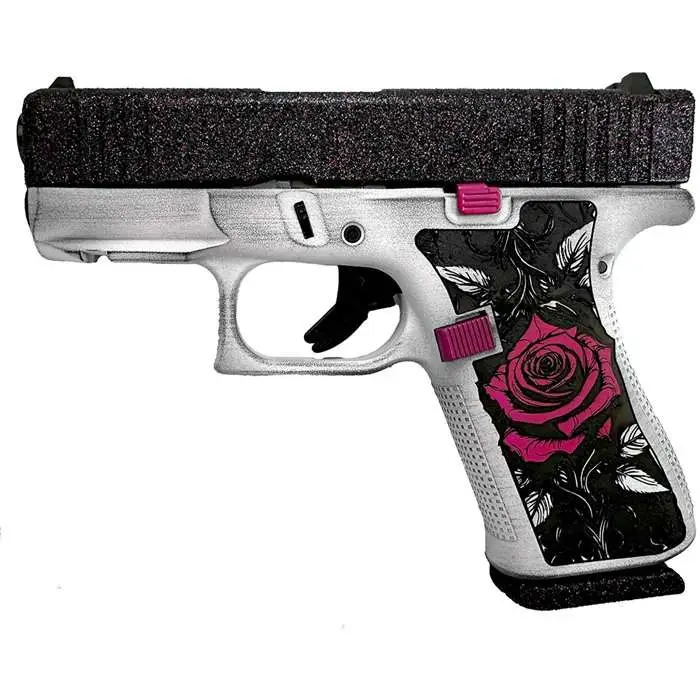 43X CUSTOM 9MM LUGER GLITTR TANGO ROSE SEMI-AUTO HANDGUN W/RAILS GLOCK 43X 9MM 3.41”BBL (2)10RD W/RAIL GLITTER TANGO ROSE 43X CUSTOM 9MM LUGER GLITTR TANGO ROSE SEMI-AUTO HANDGUN W/RAILS GLOCK 43X 9MM 3.41”BBL (2)10RD W/RAIL GLITTER TANGO ROSE