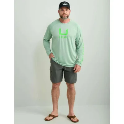 HUK ICON LS CREW FOG GREEN LS L