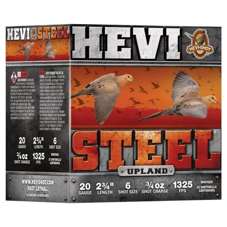 HEVI STEEL UPLAND 20 GA 2.75 IN 1OZ 6 SHOT – 25/BOX HEVI STEEL UPLAND 20 GA 2.75 IN 1OZ 6 SHOT – 25/BOX