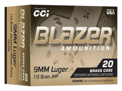 9MM LUGER 115GR BLAZER BRASS JHP 20 Rounds