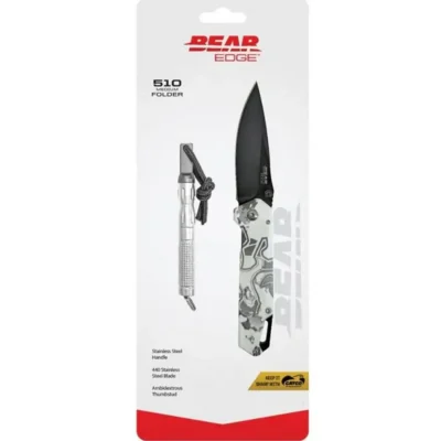 BEAR & SON FRAME LOCK FOLDER W WATERPROOF FIRESTARTER WHITE