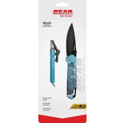 BEAR & SON FRAME LOCK FOLDER W WATERPROOF FIRESTARTER BLUE