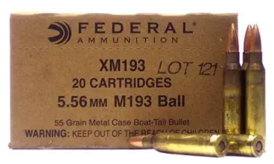 Federal XM193BK XM  5.56 NATO 55 gr Full Metal Jacket Boat Tail (FMJBT) 1000 Bx/