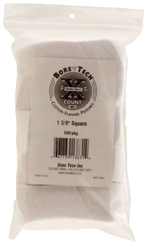 Bore Tech BTPT138S50 X-Count Square Patches Cotton 500 Per Pack 1.37″ Bore Tech BTPT138S50 X-Count Square Patches Cotton 500 Per Pack 1.37″