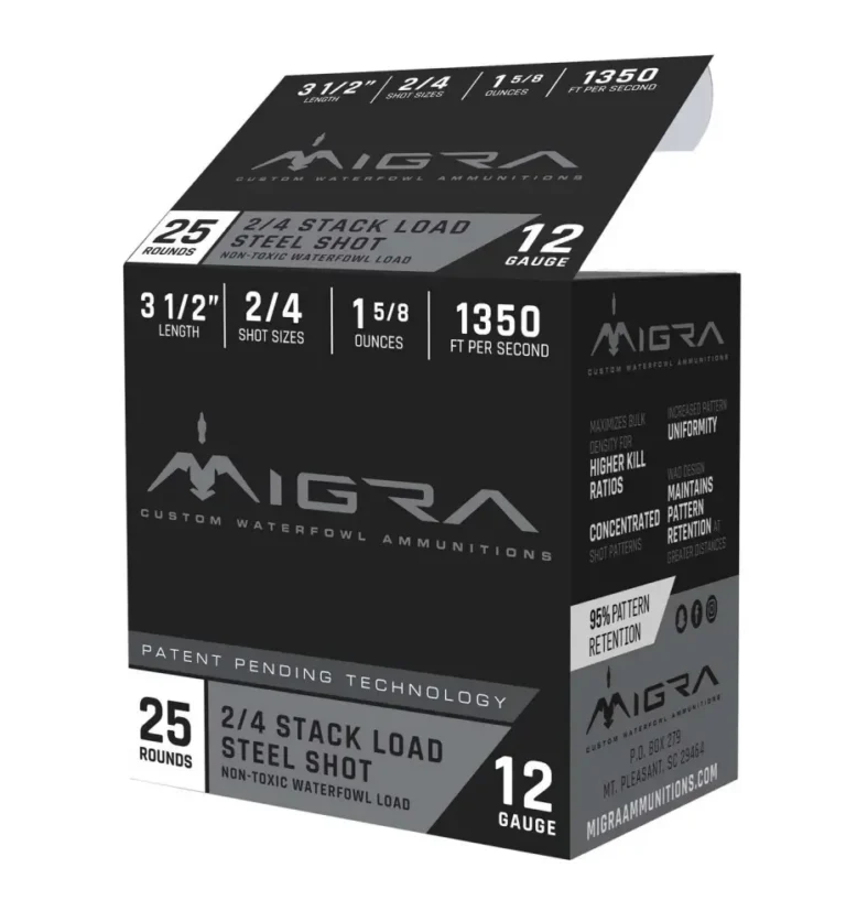 MIGRA AMMUNITION M12LS24 Combinational 12 Gauge 3.50″ 1 5/8 oz 2-4 Shot 25 Bx/ MIGRA AMMUNITION M12LS24 Combinational 12 Gauge 3.50″ 1 5/8 oz 2-4 Shot 25 Bx/