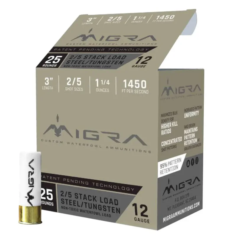 MIGRA AMMUNITION M12ST25 Combinational Tungsten 12 Gauge 3″ 1 1/4 oz 2-5 Shot 25 MIGRA AMMUNITION M12ST25 Combinational Tungsten 12 Gauge 3″ 1 1/4 oz 2-5 Shot 25