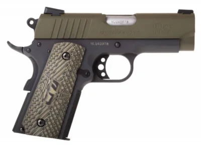 Taurus 1191101OMGVZ 1911 Officer 45 ACP 3.50″ 6+1 Black Green Cerekote Black Pol