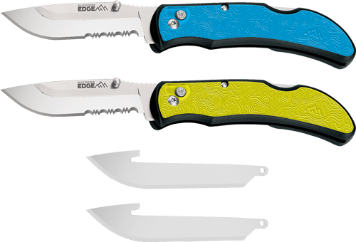 Outdoor Edge Limted Editon Razor EDC | Two Pack of 3 Inch Razor EDC Knives | EDC Folding Knife with Replaceable Blades | Perfect Everyday Carry 3.0" RazorSafe Blue & Green Combo