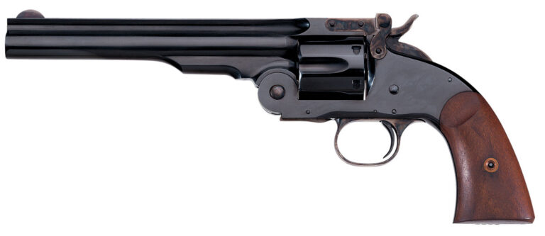 Taylors & Company 550677 Second Model Schofield 38 Special Caliber with 7″ Barrel, 6rd Capacity Cylinder, Overall Blued Finish Steel & Walnut Grip Taylors & Company 550677 Second Model Schofield 38 Special Caliber with 7″ Barrel, 6rd Capacity Cylinder, Overall Blued Finish Steel & Walnut Grip