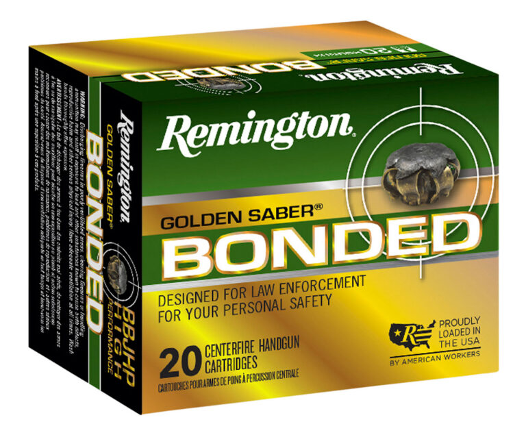 REMINGTON GOLDEN SABER 9MM LUGER +P 124GR BJHP BONDED AMMO 20RD REMINGTON GOLDEN SABER 9MM LUGER +P 124GR BJHP BONDED AMMO 20RD