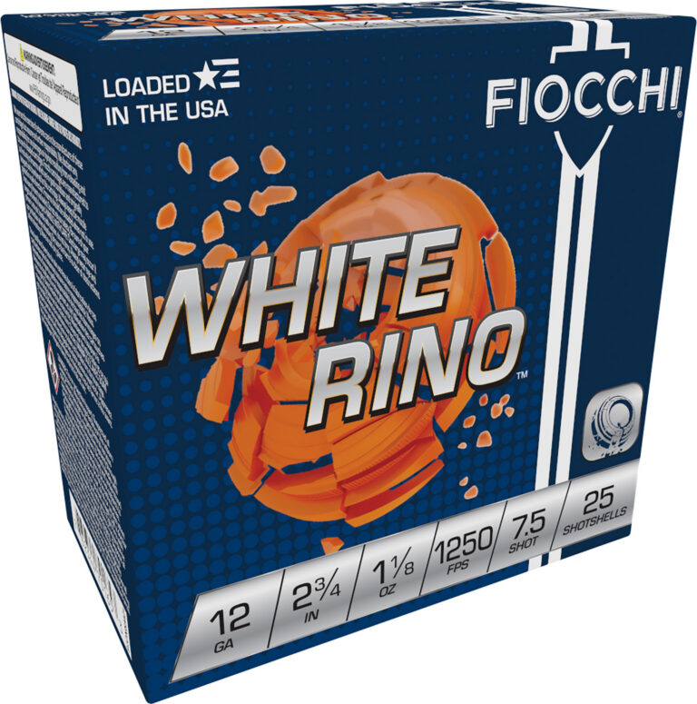 FIOCCHI 12GA 2 3/4″ 1 1/8oz #7.5 White Rino 1250fps 25RD FIOCCHI 12GA 2 3/4″ 1 1/8oz #7.5 White Rino 1250fps 25RD