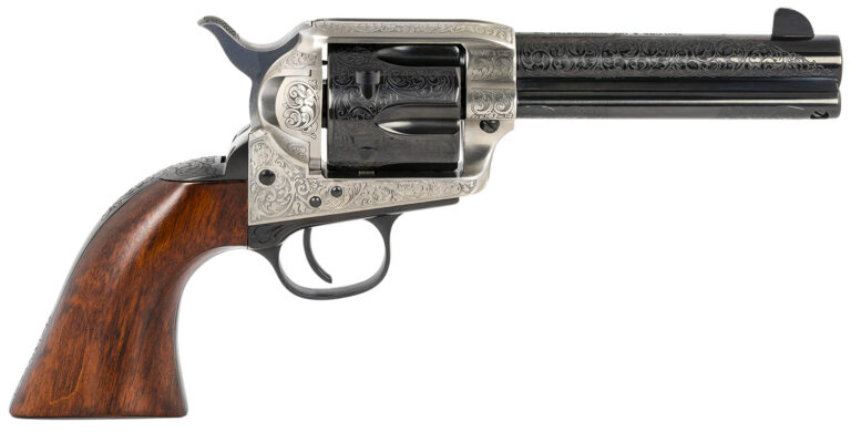 Taylors & Company 550925 1873 Cattleman 45 Colt (LC) Caliber with 4.75″ Blued Floral Engraved Finish Barrel, 6rd Capacity Blued Finish Cylinder, Coin Photo Engraved Finish Steel Frame & Walnut Grip Taylors & Company 550925 1873 Cattleman 45 Colt (LC) Caliber with 4.75″ Blued Floral Engraved Finish Barrel, 6rd Capacity Blued Finish Cylinder, Coin Photo Engraved Finish Steel Frame & Walnut Grip