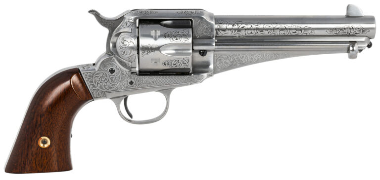 Taylors & Company 550408 1875 Army Outlaw 45 Colt (LC) Caliber with 5.50″ Barrel, 6rd Capacity Cylinder, Overall White Engraved Finish Steel & Walnut Grip Taylors & Company 550408 1875 Army Outlaw 45 Colt (LC) Caliber with 5.50″ Barrel, 6rd Capacity Cylinder, Overall White Engraved Finish Steel & Walnut Grip