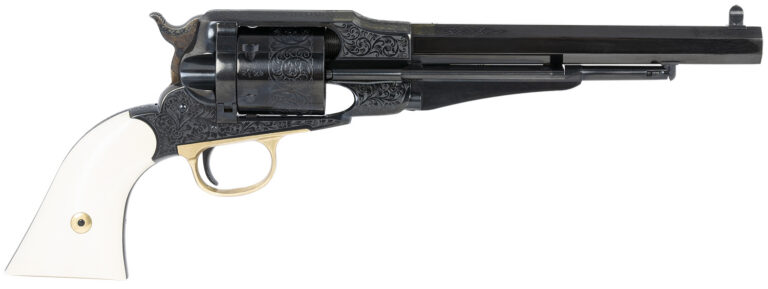 Taylors & Company 550761 Remington Conversion LawDawg 45 Colt (Long Colt) 6 Shot 8″ Blued Engraved Octagon Barrel, Blued Engraved Cylinder, Blued Engraved Steel Frame, Ivory Grip, Exposed Hammer Taylors & Company 550761 Remington Conversion LawDawg 45 Colt (Long Colt) 6 Shot 8″ Blued Engraved Octagon Barrel, Blued Engraved Cylinder, Blued Engraved Steel Frame, Ivory Grip, Exposed Hammer