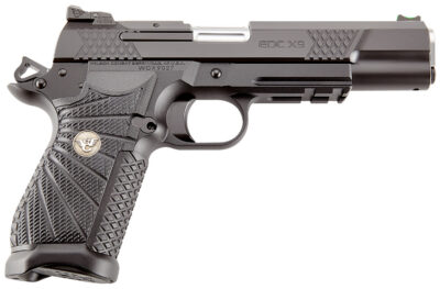 Wilson Combat EDCXLPR9A EDC X9L 9mm Luger 15+1 5″ Black DLC Serrated Stainless Steel Slide, Black Aluminum Frame w/Beavertail & Picatinny Rail, Black G10 Starburst Grip