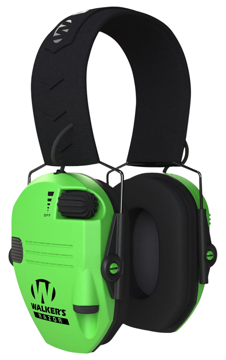 Walker’s GWPRSEMHVG Razor Slim Electronic Muff 23 dB Over the Head Hi-Viz Green/Black Polymer