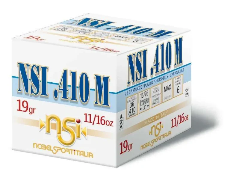 NSI 410 M .410 gauge 3″ 11/16 Oz #7 1/2 Shot 1145fps 25/Rd NSI 410 M .410 gauge 3″ 11/16 Oz #7 1/2 Shot 1145fps 25/Rd