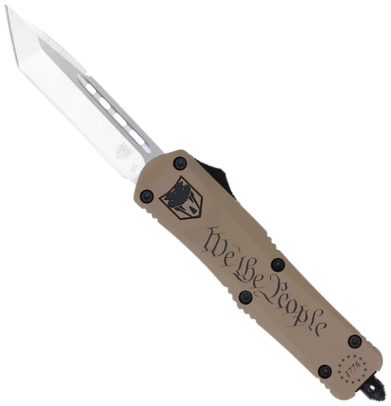 CobraTec Knives SWTPFS3TNS FS-3 We The People Small 2.75″ OTF Tanto Plain Aluminum Cerakoted D2 Steel Blade, Tan “We The People” Aluminum Handle CobraTec Knives SWTPFS3TNS FS-3 We The People Small 2.75″ OTF Tanto Plain Aluminum Cerakoted D2 Steel Blade, Tan “We The People” Aluminum Handle