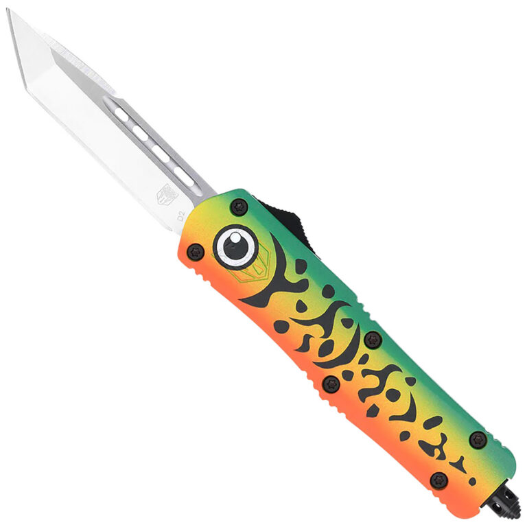 CobraTec Knives MFLGNFS3TNS FS-3 Fishing Lure Medium 3″ OTF Tanto Plain Satin D2 Steel Blade, 4.50″ Green Fishing Lure Aluminum Cerakoted Handle