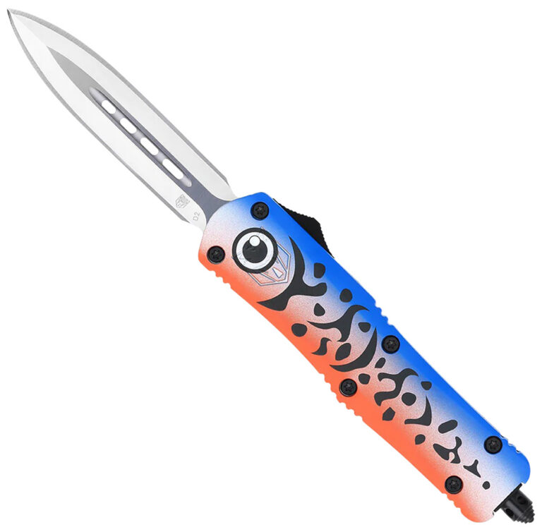 CobraTec Knives MFLBLUFS3DAGNS FS-3 Blue Lure Medium 3″ OTF Dagger Plain Satin D2 Steel Blade, 4.50″ Blue Fishing Lure Aluminum Cerakoted Handle