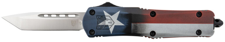 CobraTec Knives MCTXFS3TNS FS-3 Texas Flag Medium 3″ OTF Tanto Plain Satin D2 Steel Blade, 5″ Texas Flag Aluminum Cerakoted Handle