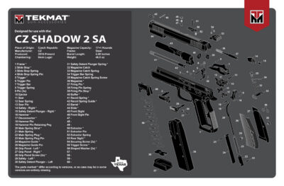 TekMat TEKR17CZSHDW2 CZ Shadow 2 SA Cleaning Mat Black/White Rubber 11″x17″ CZ-75 Shadow 2 SA Diagram