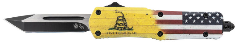 Templar Knife S-DTOM-23-1 Gen II Don’t Tread On Me Small 2.69″ OTF Plain Black Oxide 440C SS Blade, 4.25″ Yellow w/Flag & “Don’t Tread On Me” Aluminum Handle, Glass Breaker Templar Knife S-DTOM-23-1 Gen II Don’t Tread On Me Small 2.69″ OTF Plain Black Oxide 440C SS Blade, 4.25″ Yellow w/Flag & “Don’t Tread On Me” Aluminum Handle, Glass Breaker