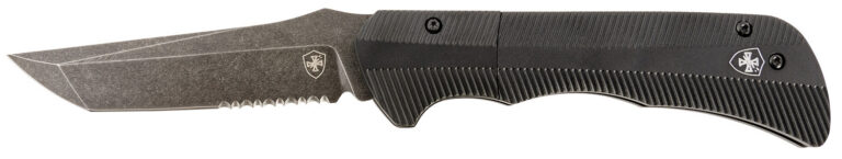 Templar Knife AAABK521 Auto Assist 3.50″ Folding Tanto Part Serrated Black Oxide Stonewashed Powder Coated D2 Steel Blade/ 4.25″ Aged Aluminum Handle Templar Knife AAABK521 Auto Assist 3.50″ Folding Tanto Part Serrated Black Oxide Stonewashed Powder Coated D2 Steel Blade/ 4.25″ Aged Aluminum Handle