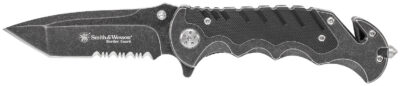 Smith & Wesson Knives SWBG10SCP Border Guard  3.50″ Folding Part Serrated Stainless Steel Blade 4.80″ Aluminum/G10 Handle Includes Pocket Clip