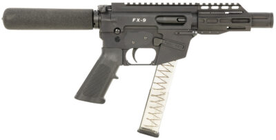 FREEDOM ORDNANCE FX9P4T FX-9  9mm Luger 32+1 4″, Black, M-LOK Handguard, Padded Buffer Tube, A2 Grip, 3″ Faux Suppressor, Includes Sling