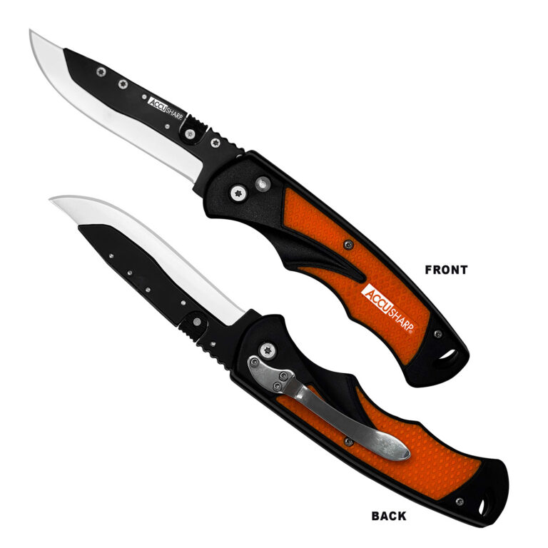AccuSharp 741C Replaceable Blade Razor 3.50″ Folding Plain Stainless Steel Blade/Blaze Orange Ergonomic Anti-Slip Anodized Aluminum Handle/ Includes 2 Replacement Blades/Belt Clip AccuSharp 741C Replaceable Blade Razor 3.50″ Folding Plain Stainless Steel Blade/Blaze Orange Ergonomic Anti-Slip Anodized Aluminum Handle/ Includes 2 Replacement Blades/Belt Clip