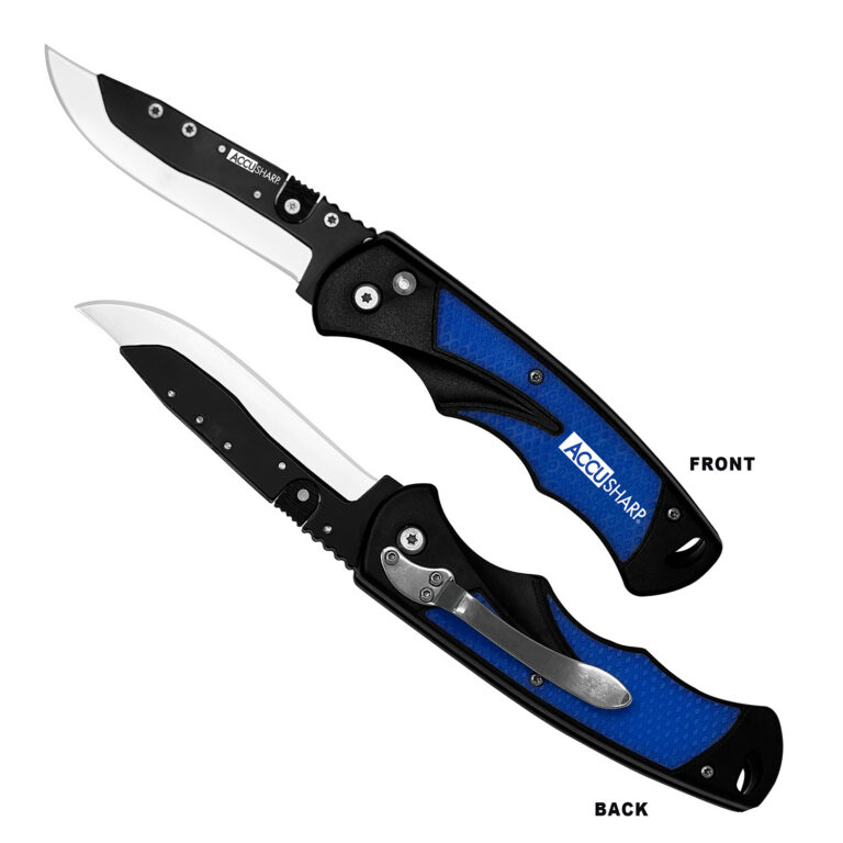 AccuSharp 743C Replaceable Blade Razor 3.50″ Folding Plain Stainless Steel Blade/Royal Blue Ergonomic Anti-Slip Anodized Aluminum Handle/Includes 2 Replacement Blades/Belt Clip AccuSharp 743C Replaceable Blade Razor 3.50″ Folding Plain Stainless Steel Blade/Royal Blue Ergonomic Anti-Slip Anodized Aluminum Handle/Includes 2 Replacement Blades/Belt Clip