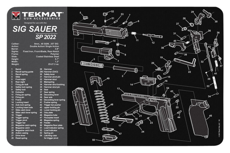 TekMat TEKR17SIGSP2022  Cleaning Mat Black/Gray Rubber 11″x17″ Sig Sauer SP 2022 Parts Diagram