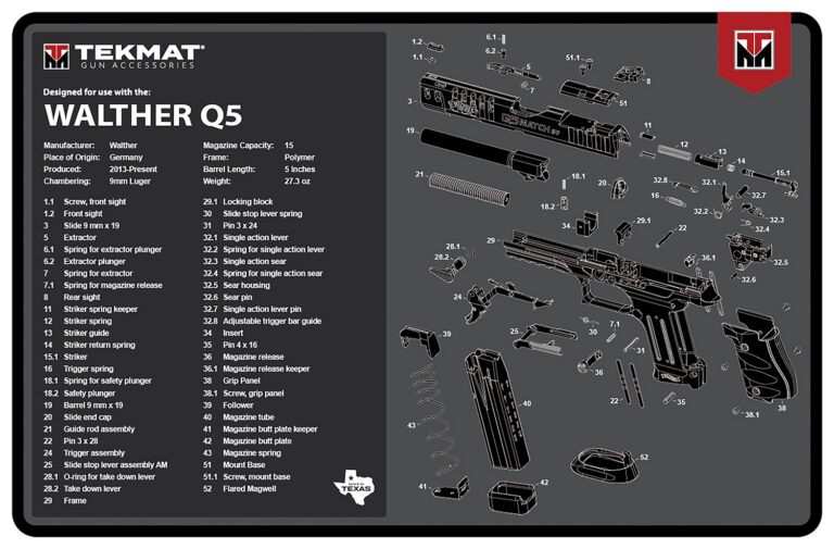 TekMat TEKR17WALQ5SF Walther Q5 SF Cleaning Mat Black/Gray Rubber 11″x17″ Walther Q5 Parts Diagram