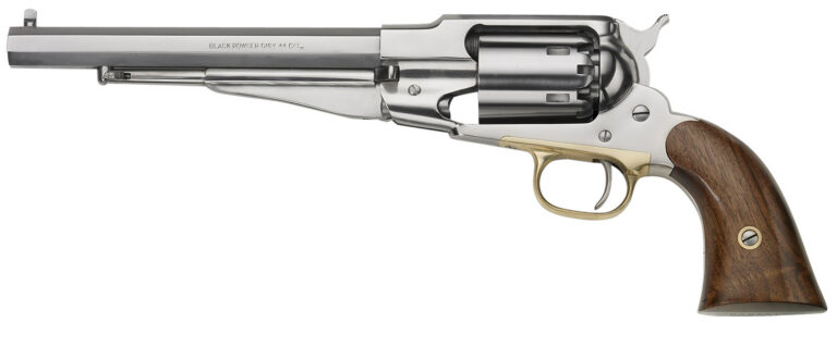 Pietta PF58SS448 1858 Remington Army 44 Cal 8″ 6rd Stainless Steel Frame, Cylinder & Octagon Barrel, Walnut Grip, Brass Trigger Guard Pietta PF58SS448 1858 Remington Army 44 Cal 8″ 6rd Stainless Steel Frame, Cylinder & Octagon Barrel, Walnut Grip, Brass Trigger Guard