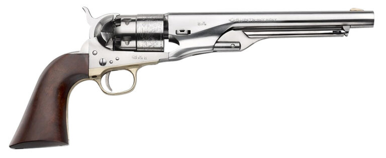 Pietta PF60OS448 1860 Army “Old Silver” 44 Cal 8″ 6rd Old Silver Steel Frame, Cylinder & Round Barrel w/Walnut Grip Pietta PF60OS448 1860 Army “Old Silver” 44 Cal 8″ 6rd Old Silver Steel Frame, Cylinder & Round Barrel w/Walnut Grip
