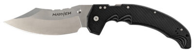 Cold Steel CSFL60DPLM Mayhem  6″ Folding Clip Point Modified Cleaver Plain Satin AUS-10A SS Blade/7.20″ Black Contoured G10 Handle Includes Pocket Clip