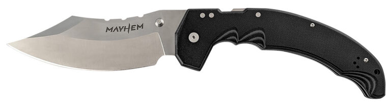 Cold Steel CSFL60DPLM Mayhem 6″ Folding Clip Point Modified Cleaver Plain Satin AUS-10A SS Blade/7.20″ Black Contoured G10 Handle Includes Pocket Clip Cold Steel CSFL60DPLM Mayhem 6″ Folding Clip Point Modified Cleaver Plain Satin AUS-10A SS Blade/7.20″ Black Contoured G10 Handle Includes Pocket Clip