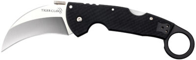 Cold Steel CS22C Tiger Claw  3.50″ Folding Hawkbill Plain Stonewashed American S35VN Blade/6″ Matte Black w/Ring G10 Handle Includes Belt Clip