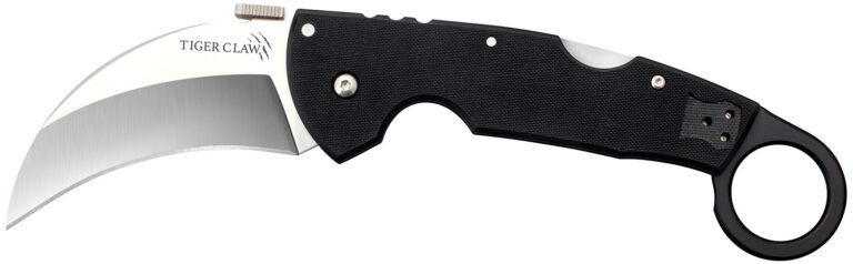 Cold Steel CS22C Tiger Claw  3.50″ Folding Hawkbill Plain Stonewashed American S35VN Blade/6″ Matte Black w/Ring G10 Handle Includes Belt Clip
