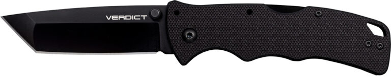Cold Steel CSFLC3T10A Verdict 3″ Folding Tanto Plain Black Matte AUS-10A SS Blade/Black G10 Handle Includes Belt Clip Cold Steel CSFLC3T10A Verdict 3″ Folding Tanto Plain Black Matte AUS-10A SS Blade/Black G10 Handle Includes Belt Clip